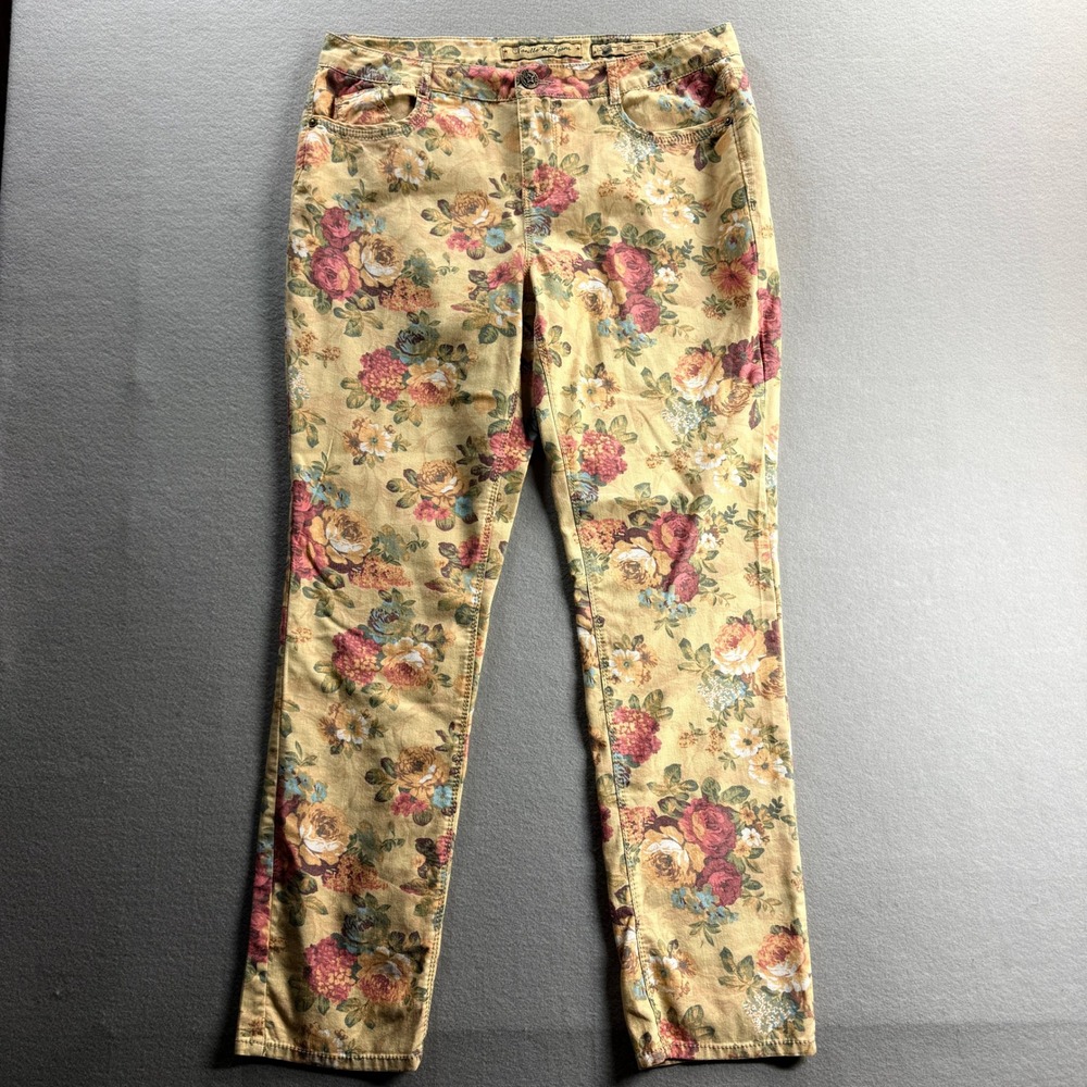 Vanilla Star Skinny Jeans Womens 12 Tan Floral Denim Pants 34x29